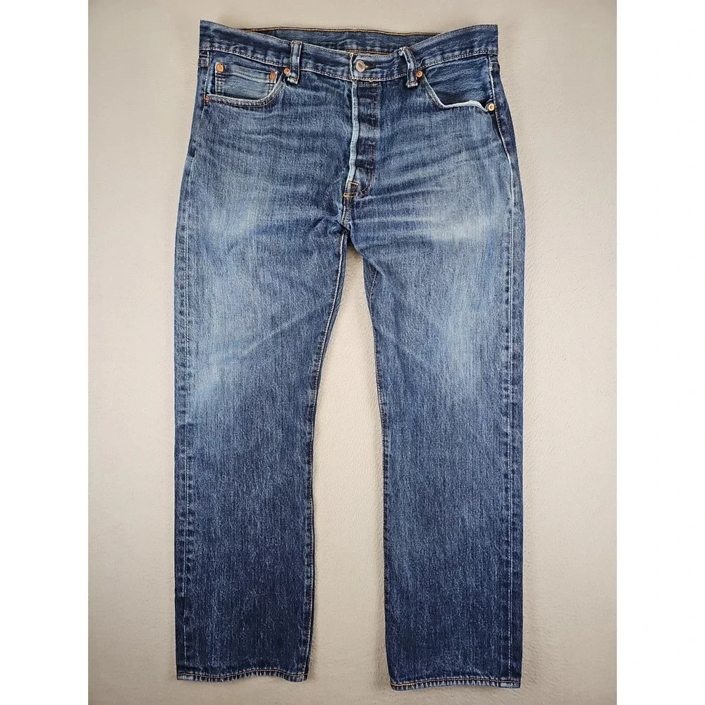 Levis 501 Button Fly Denim Jeans Men's 36x29 Blue Faded Denim